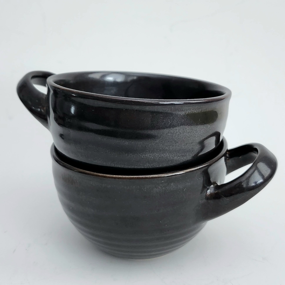 Set of 2-Starbucks Dark Brown Coffee Cups, Soup Bowls, Round Handle Cups